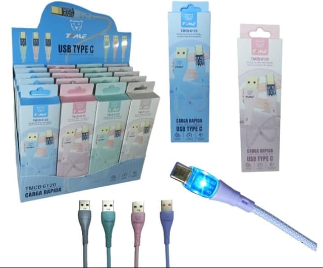 Cable usb Time Tipo C mallado c/luz