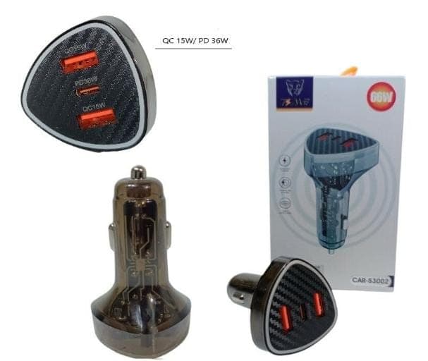 Cargador de auto 66w salidas C y USB 