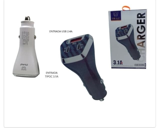 Cargador Auto 3.1 A Rápida 2 salida y 1 Usb Time