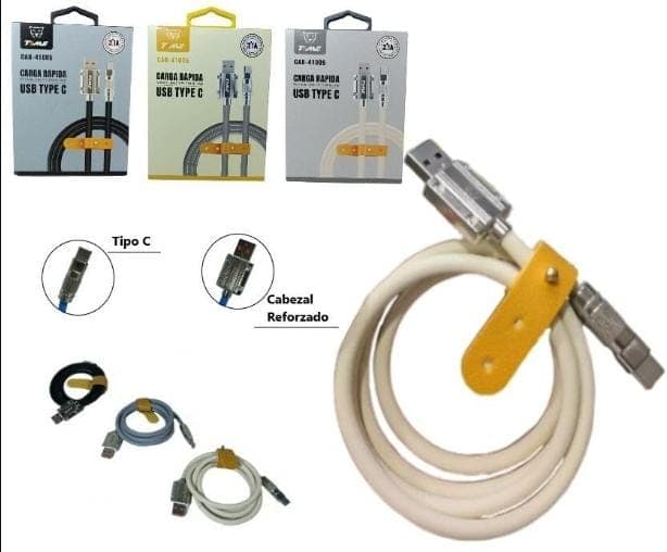 Cable usb tipo C Reforzado puntas metal 