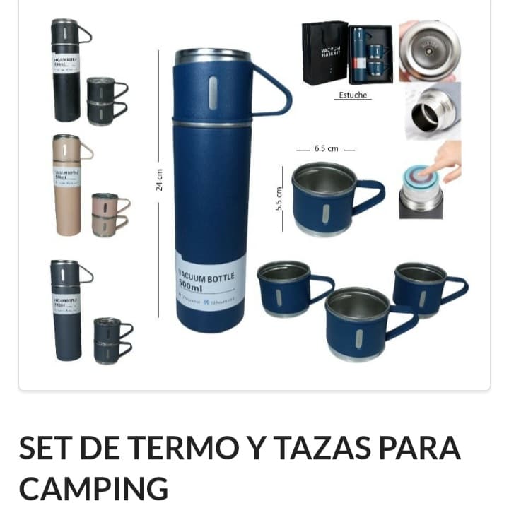 Set termo 500cc y tazas camping 