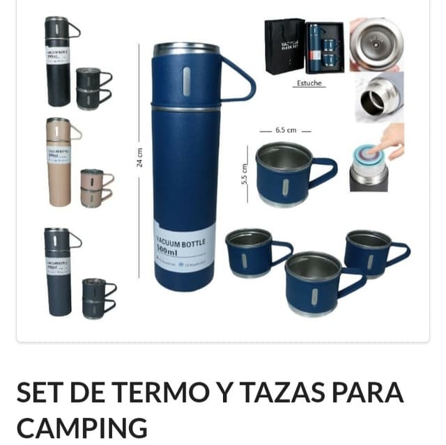 Set termo 500cc y tazas camping 