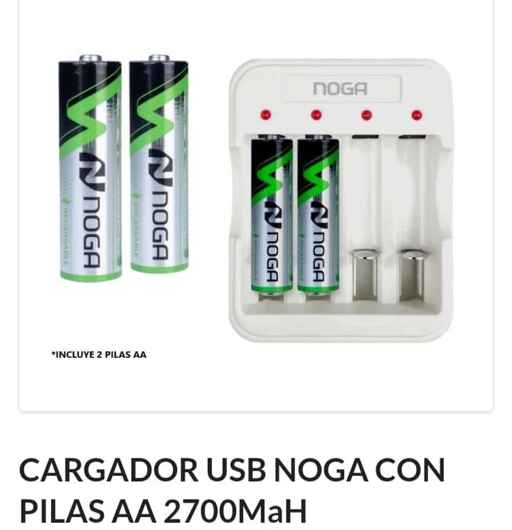 Pilas Recargables Doble A Noga + Cargador 