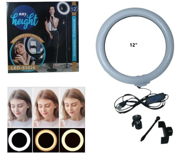 Aro Selfie LED 12P Luz Fría, Cálida y Neutra