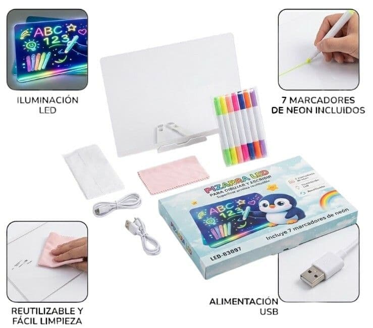 PIZARRA LED 20 X30 ACRILICA COLORES NEON