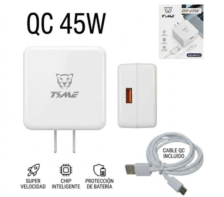 CARGADOR USB CARGA RAPIDA 45W 50-60Hz