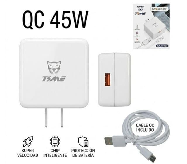CARGADOR USB CARGA RAPIDA 45W 50-60Hz