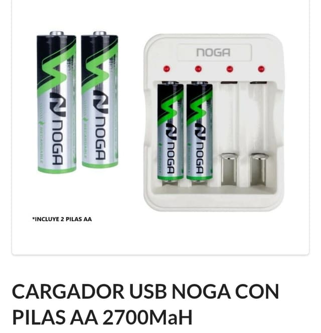 Cargador pilas + 2 pilas doble A Noga