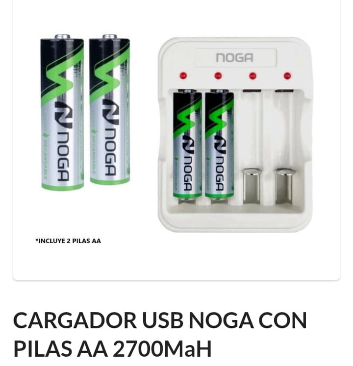 Cargador pilas + 2 pilas doble A Noga